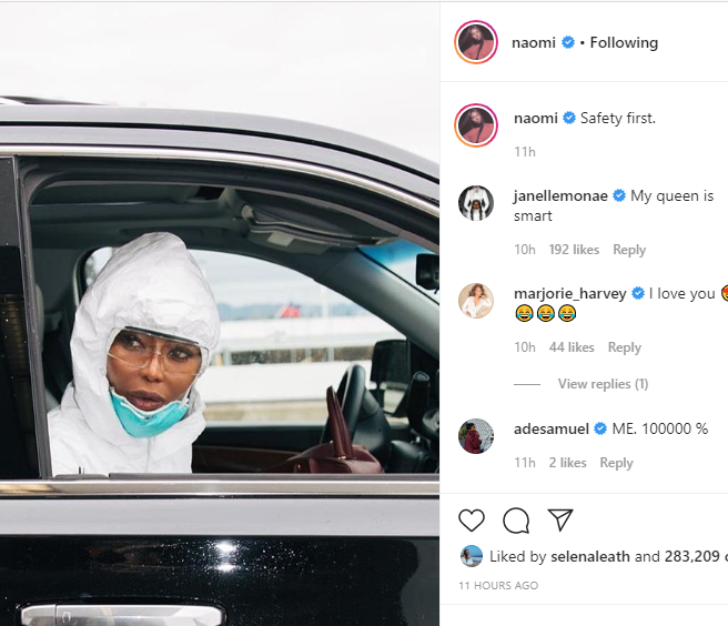 Supermodel Naomi Campbell turns up for flight in full hazmat suit, goggles, face mask and rubber gloves