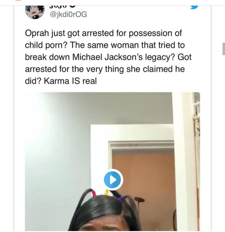 Oprah Winfrey reacts to reports that she was arrested on sex trafficking and child porn charges