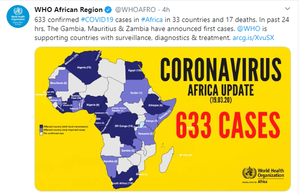 Africa has recorded 17 coronavirus deaths ? WHO