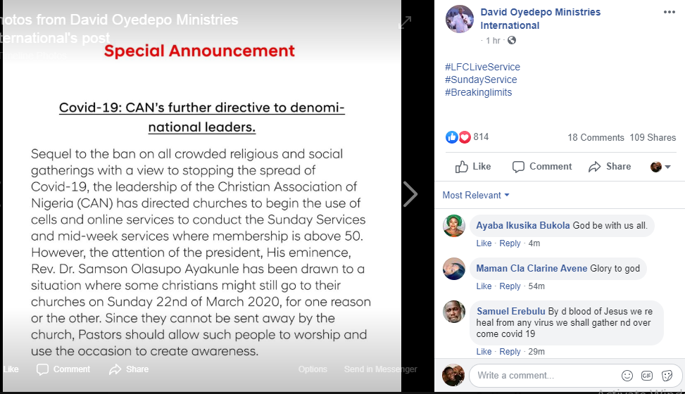 Children are leaving schools for markets where there are more people - Bishop Oyedepo reacts to closure of schools over coronavirus