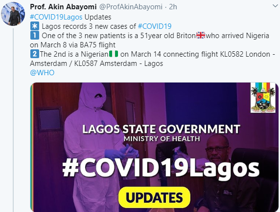 Lagos Commissioner for Health, Akin Abayomi, gives an update on the three new cases of Coronavirus in the state
