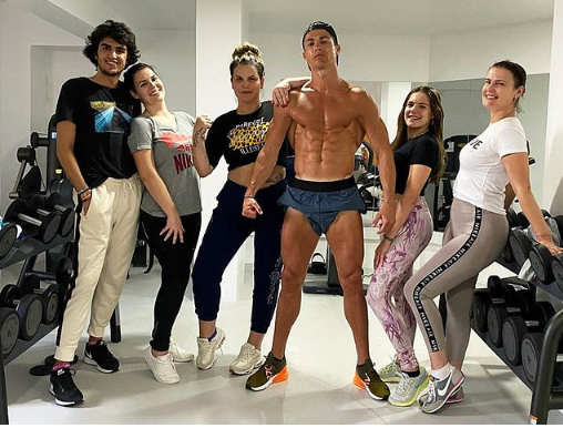 Cristiano Ronaldo pictured with his sisters and niece in the gym while on lock down at his luxury villa in Madeira
