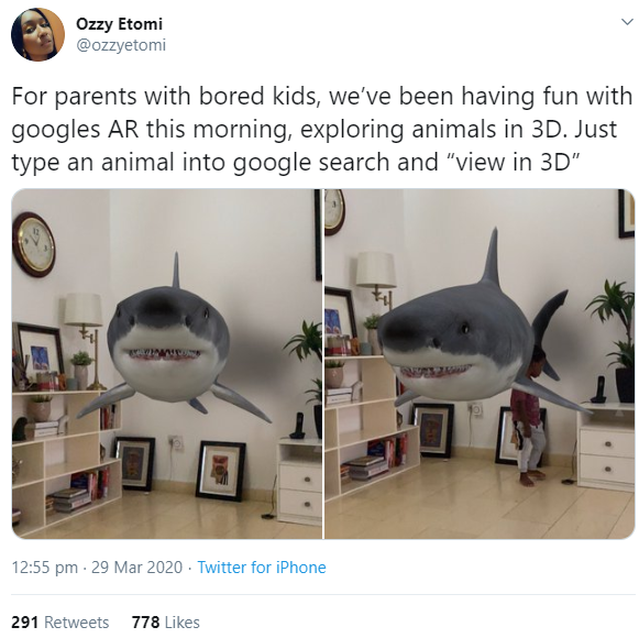 Google gives people a chance to view animals in 3D in their homes and Nigerian parents are having fun with it (photos)