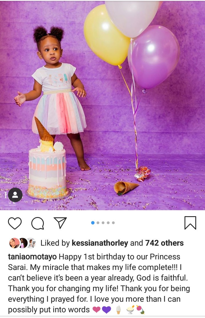 Tania Omotayo shares new photos of her daughter to celebrate her 1st birthday