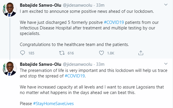5 Coronavirus patients discharged in Lagos after testing negative