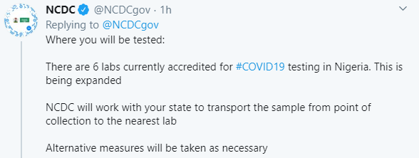 NCDC educates Nigerians on those who deserve to undergo a COVID-19 test and where they can get the tested