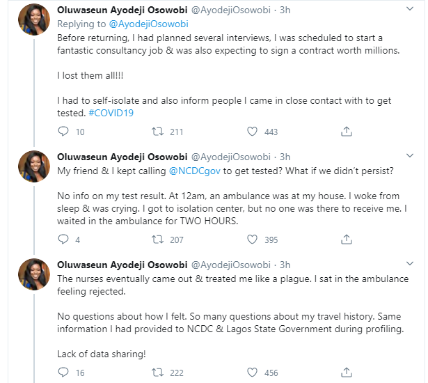 One of the coronavirus patients who was discharged today in Lagos after surviving the disease, shares her story