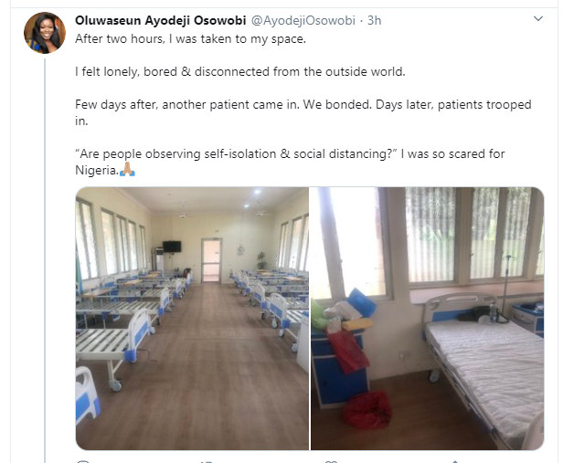 One of the coronavirus patients who was discharged today in Lagos after surviving the disease, shares her story