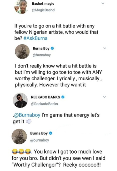 Korede Bello has a question for Burna Boy after he savagely turned down Reekado Banks? request for a music challenge