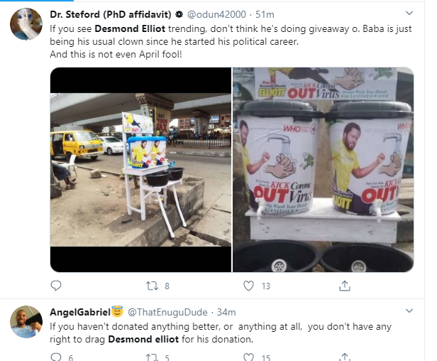 Coronavirus: Desmond Elliot called out over his 