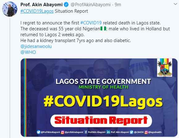 Lagos state Commissioner for Health confirms death of COVID-19 patient in the state, gives details of the deceased