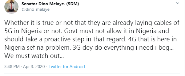 Coronavirus deaths is caused by 5G network - Dino Melaye (video)