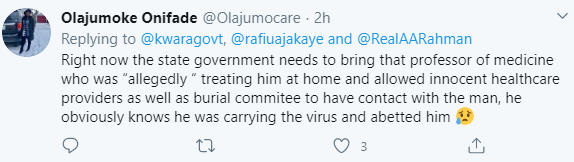 Outrage as professor of medicine is accused of "colluding" with late Coronavirus patient to hide his travel history from doctors, nurses and burial attendants in Kwara
