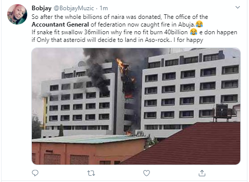 Nigerians react to the fire incident at the office of the Accountant General of the Federation