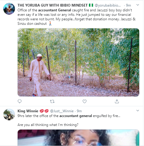 Nigerians react to the fire incident at the office of the Accountant General of the Federation