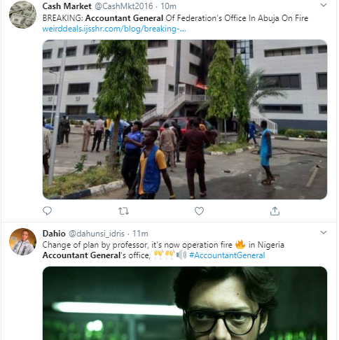 Nigerians react to the fire incident at the office of the Accountant General of the Federation