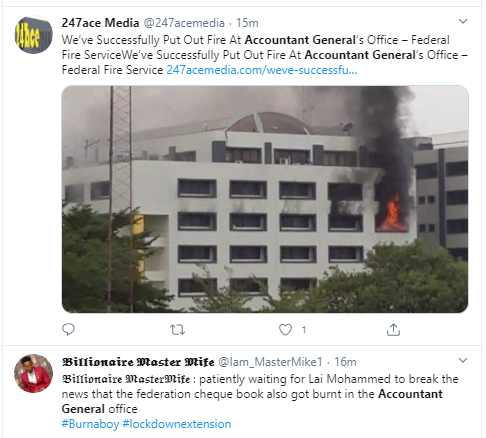 Nigerians react to the fire incident at the office of the Accountant General of the Federation