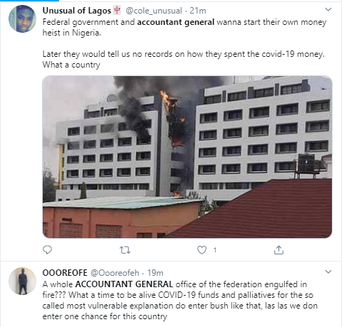 Nigerians react to the fire incident at the office of the Accountant General of the Federation