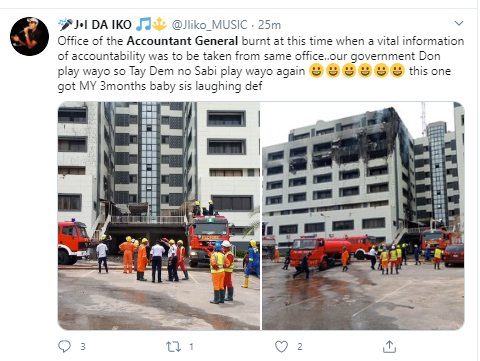 Nigerians react to the fire incident at the office of the Accountant General of the Federation