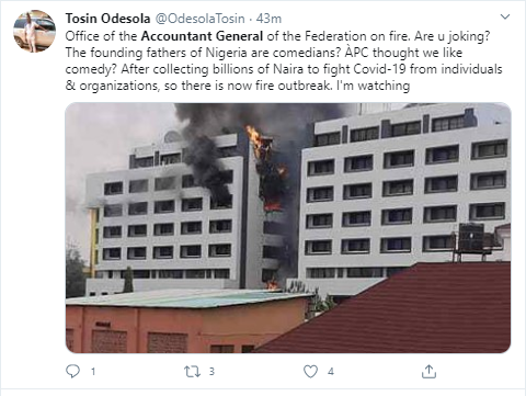 Nigerians react to the fire incident at the office of the Accountant General of the Federation