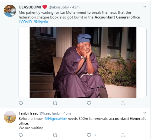 Nigerians react to the fire incident at the office of the Accountant General of the Federation
