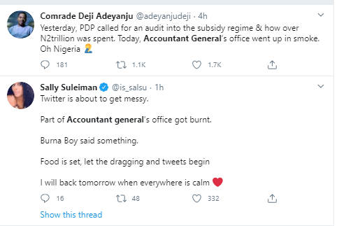 Nigerians react to the fire incident at the office of the Accountant General of the Federation