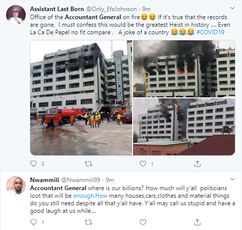 Nigerians react to the fire incident at the office of the Accountant General of the Federation