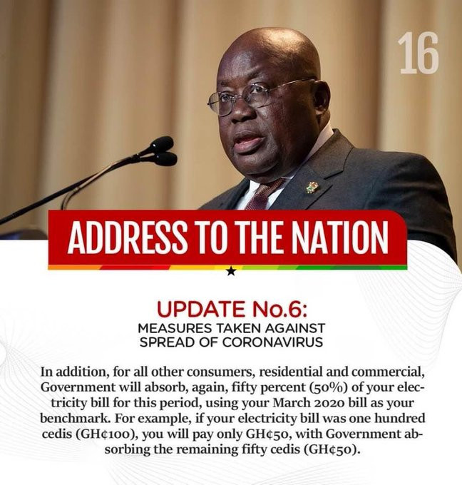 COVID-19 pandemic:  Ghanaian President announces 50% cut from electricity bills for all citizens