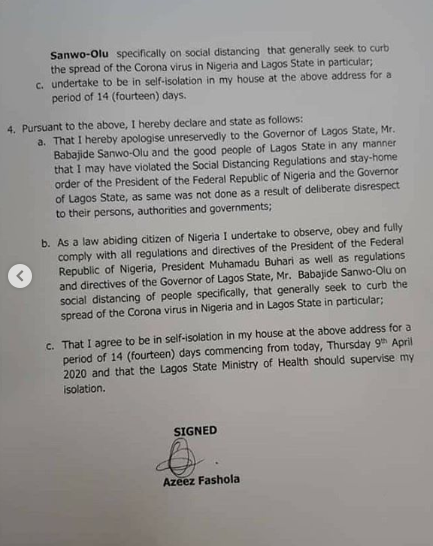 Houseparty: NairaMarley, Babatunde Gbadamosi, write apology letters to Gov. Sanwo-Olu, for violating the social distancing order