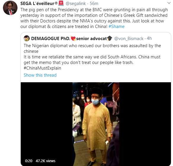 Nigerian diplomat in China, Anozie Maduabuchi Cyril allegedly assaulted after condemning the poor treatment of Nigerians in China (video)