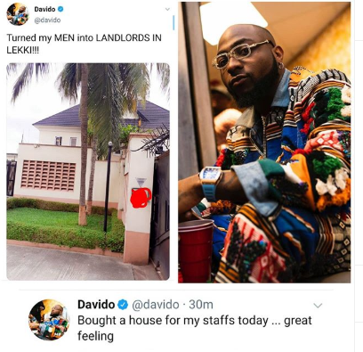 Davido says he just bought a house for his staff (photo)