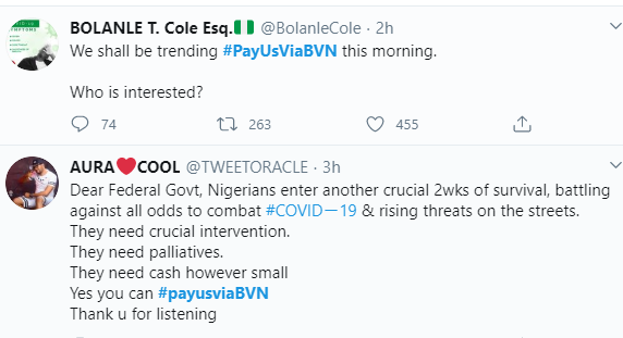 #PayUsViaBVN trends as Nigerians ask FG to pay palliatives directly into their bank accounts