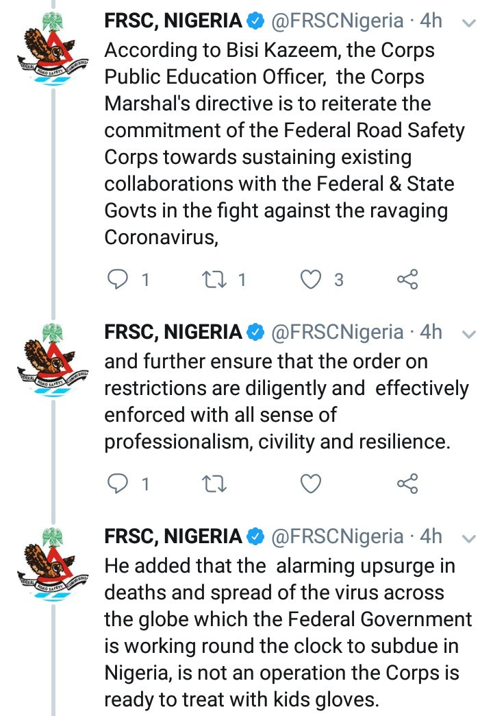 FRSC directs its officers to impound vehicles violating the lockdown order