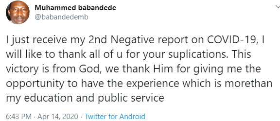 Immigration boss, Mohammed Babandede recovers from COVID19