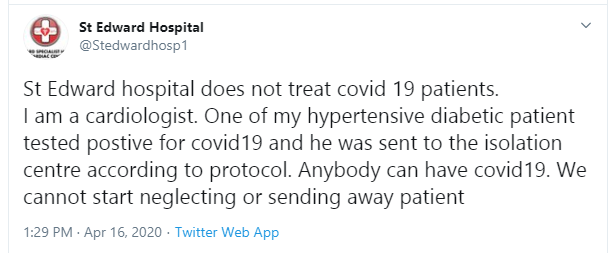 Coronavirus: All those who recently visited ?St. Edwards hospital in  Lagos advised to self-isolate