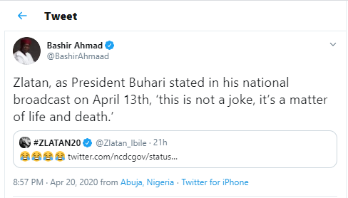 ?This is not a joke? - Presidential aide, Bashir Ahmad cautions singer Zlatan for
