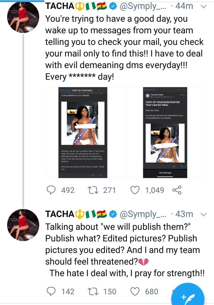 Tacha releases "edited" nude photo that hackers tried to use in blackmailing her