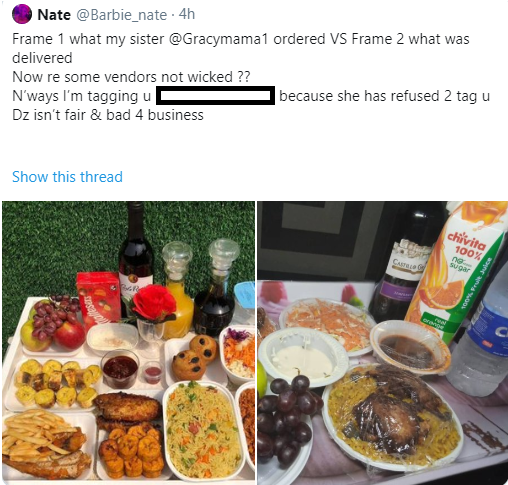 Dissatisfied customer calls out food vendor as she reveals the food tray she ordered and what was delivered