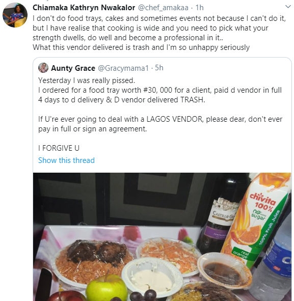 Dissatisfied customer calls out food vendor as she reveals the food tray she ordered and what was delivered