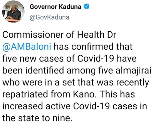 Almajiris sent from Kano to Kaduna test positive for Coronavirus