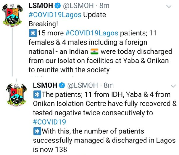 Lagos discharges Indian, 14 Nigerians after testing negative for Coronavirus