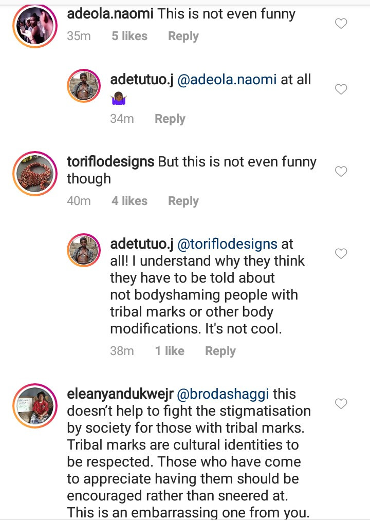 Model with prominent tribal marks, Adetutu OJ calls out Broda Shaggi for his 