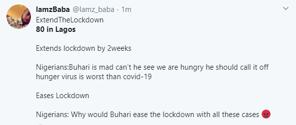 #Extendthelockdown trends as Nigerians react in shock to 195 new cases of Coronavirus recorded on Tuesday