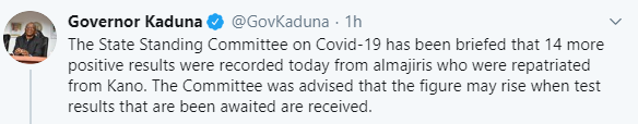 14 more Almajiri children repatraited from Kano state test positive for Coronavirus in Kaduna