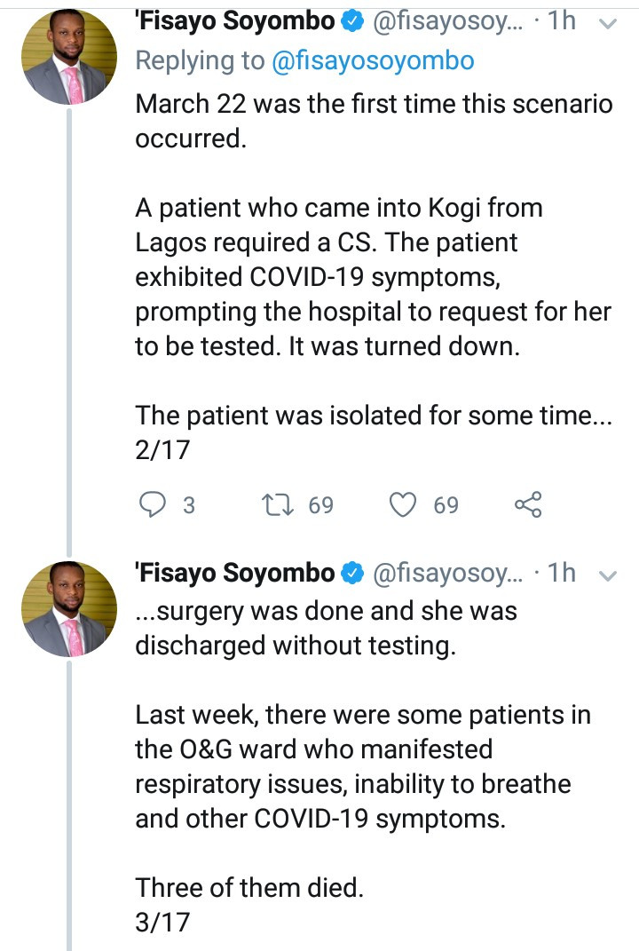 Journalist, Fisayo Soyombo accuses Kogi Government of covering up COVID-19 cases and deaths in the state as he narrates shocking incidents at FMC Lokoja