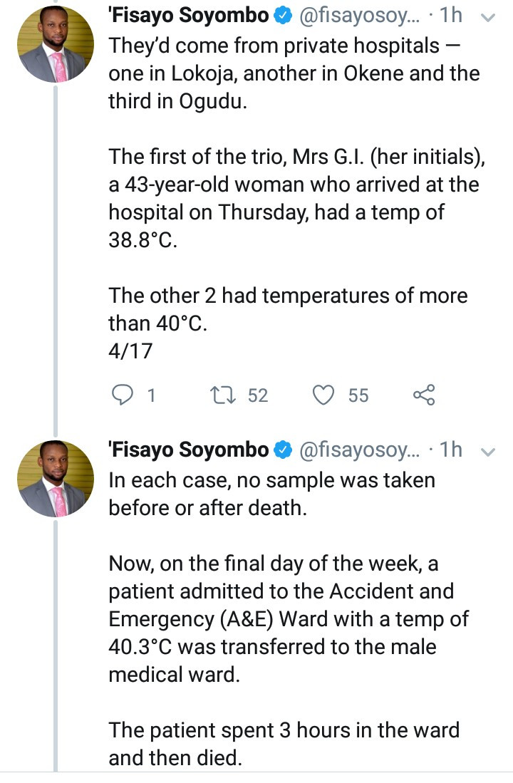 Journalist, Fisayo Soyombo accuses Kogi Government of covering up COVID-19 cases and deaths in the state as he narrates shocking incidents at FMC Lokoja