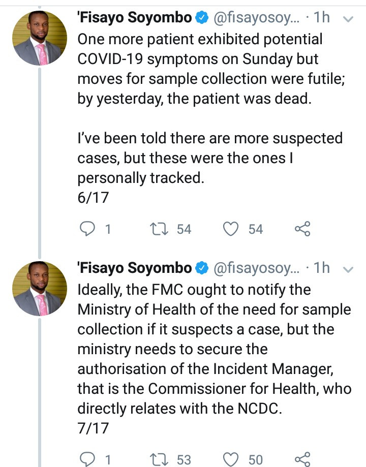 Journalist, Fisayo Soyombo accuses Kogi Government of covering up COVID-19 cases and deaths in the state as he narrates shocking incidents at FMC Lokoja