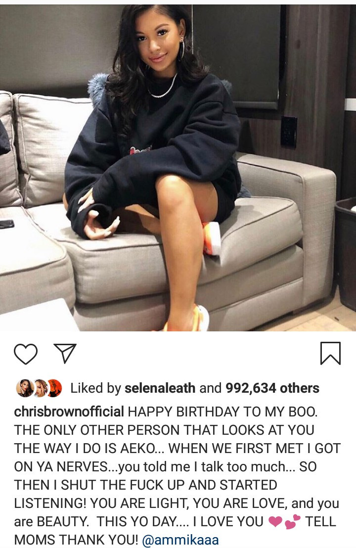 Chris Brown declares love for Ammika Harris on her birthday