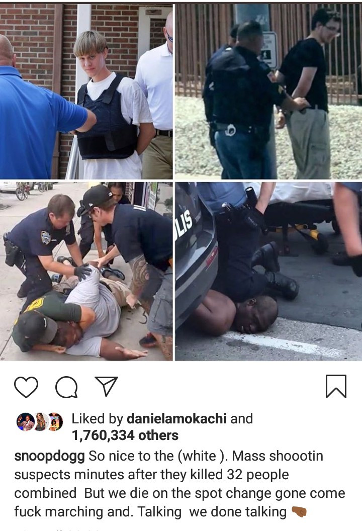 Snoop Dogg highlights difference in how police arrest White mass murderers and how they arrest unarmed Black men 