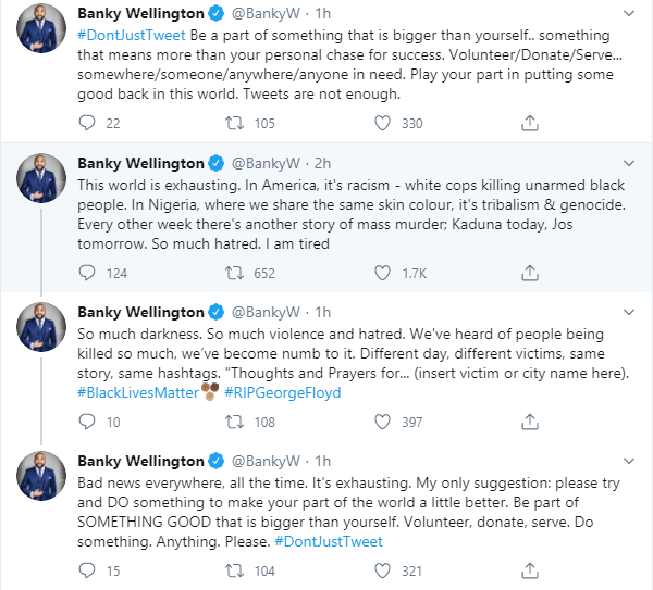 In Nigeria where we share the same skin colour, it is tribalism and genocide - Banky W comments on killings in Jos and Kaduna